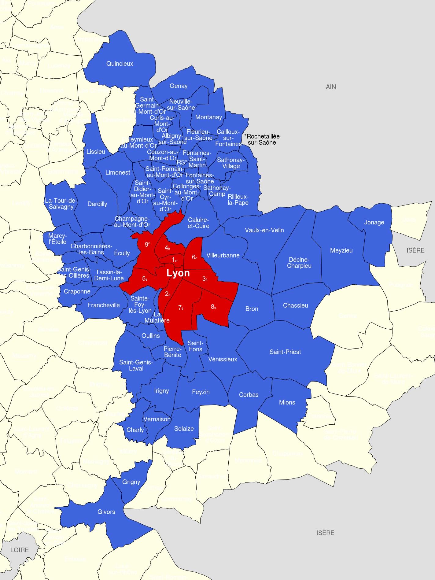 Carte métropole de Lyon