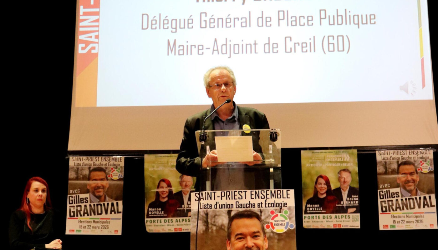 Photo prise par Zaito lors de la venue de Thierry Brochot à Saint-Priest pour soutenir sa tête de liste Gilles Grandval